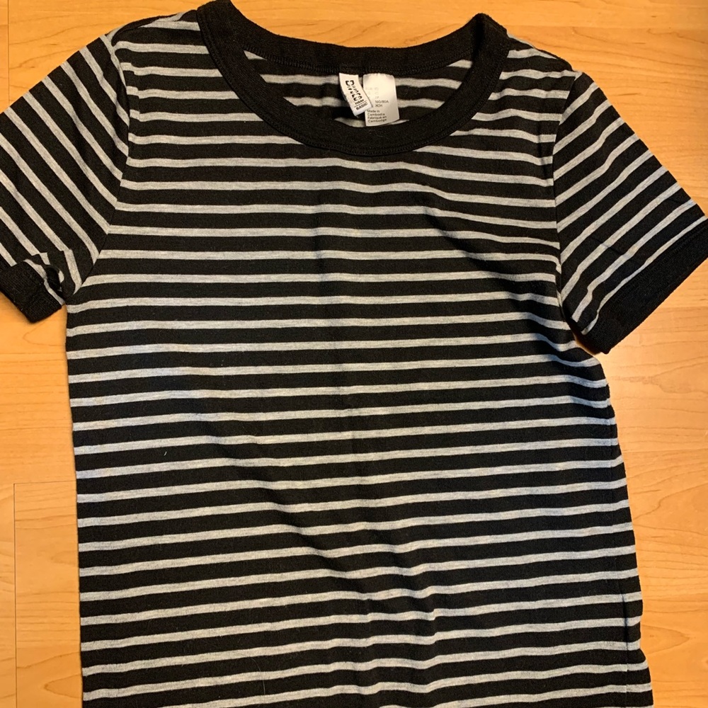 H&M Size XS Black/Grey Stripe Tee